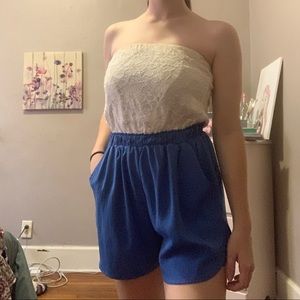 One Clothing Blue and white lace sleeveless romper